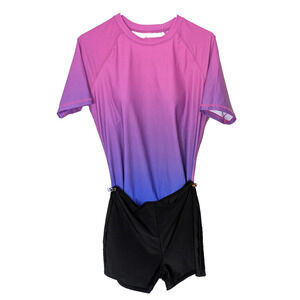 Womens 2 Piece Purple Ombre Black Board Shorts Large Swimwear